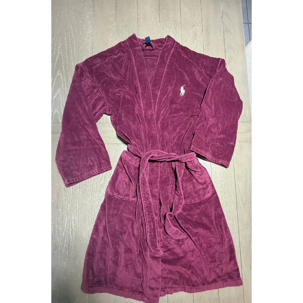 Polo Ralph Lauren Robe Mens L/XL Burgundy Terry Cloth Belted Big Pony Logo